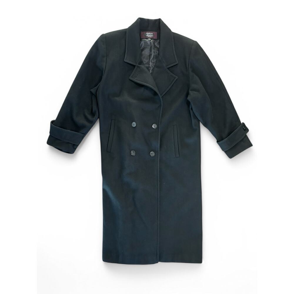 Stephanie Mathews Petite Pea Coat Wool Full Length Buttons Black Size 12P